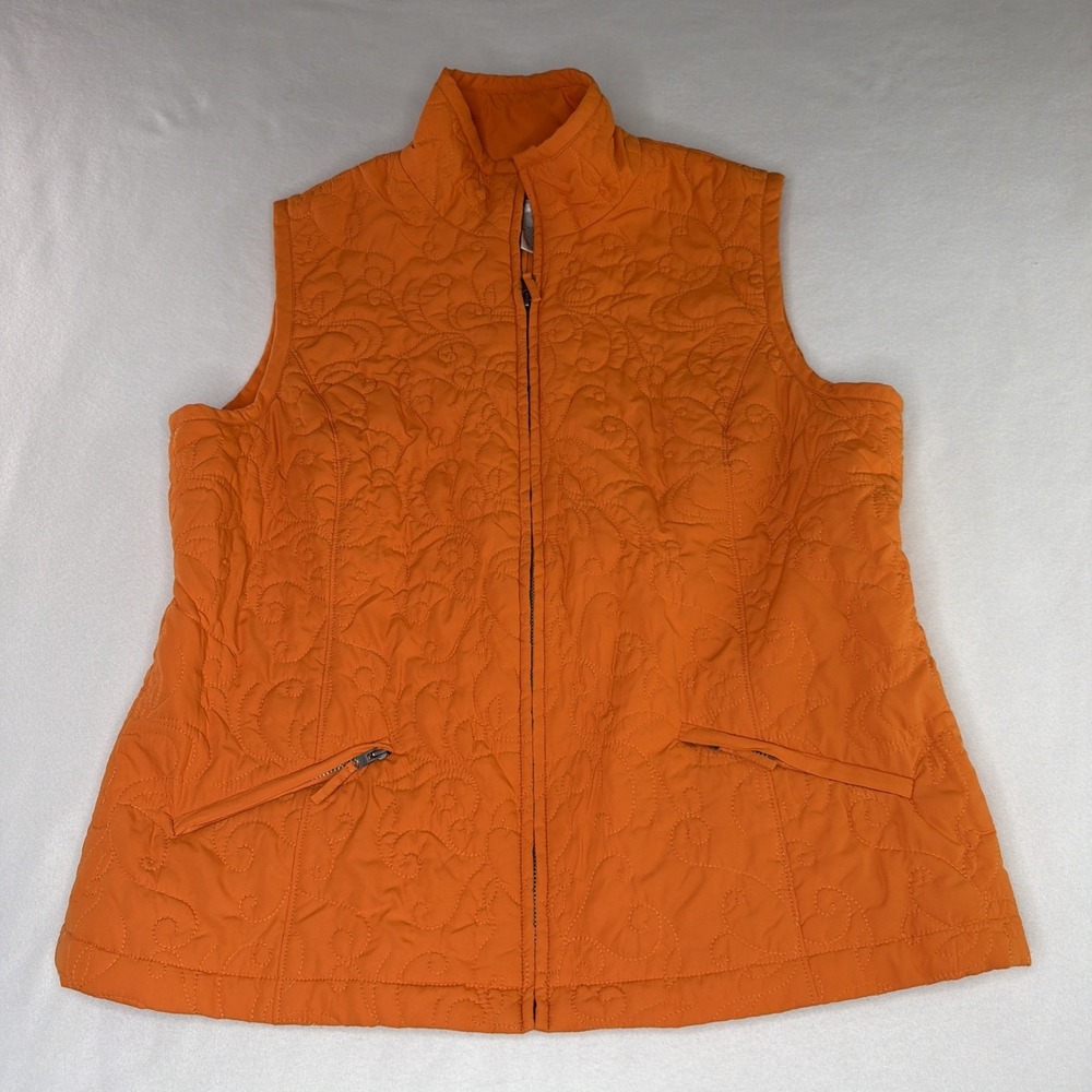 Zenergy by Chico's Quilted Vest Women's Size 2 (L) Orange Full Zip Puffer